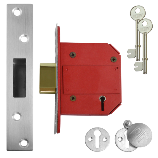 UNION J2100S StrongBOLT BS 5 Lever Deadlock 75mm Keyed To Differ - Satin Chrome
