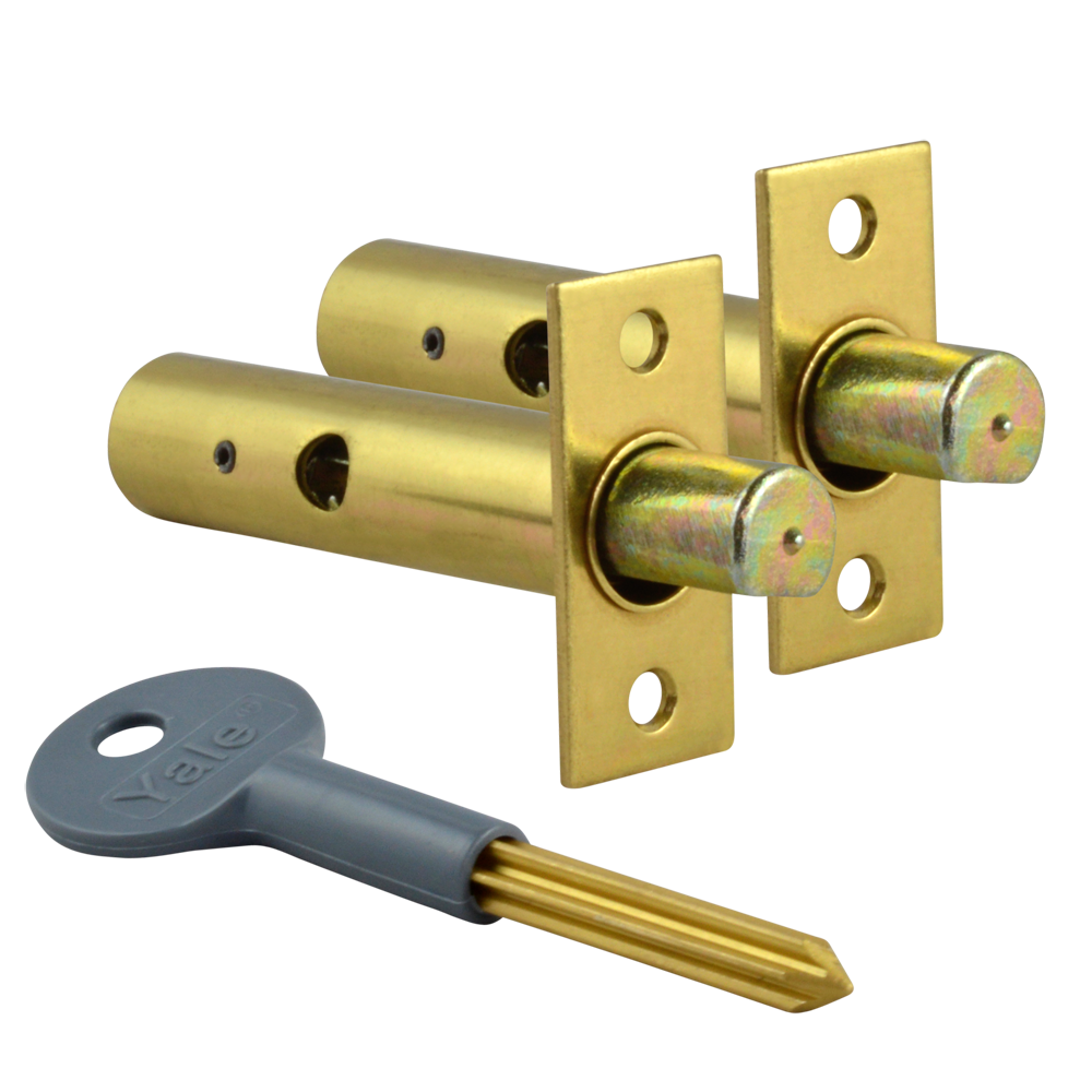 YALE PM444 Door Security Rack Bolt 60mm 2 Bolts 1 Key Pro - Polished Brass