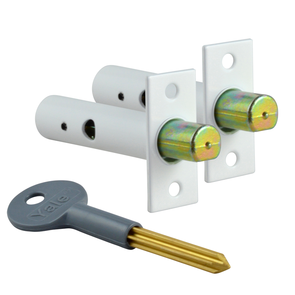 YALE PM444 Door Security Rack Bolt 60mm 2 Bolts 1 Key Pro - White