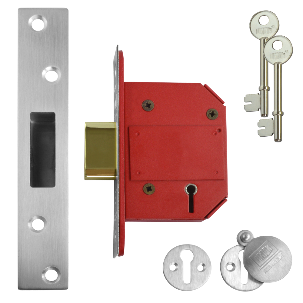 UNION J2100S StrongBOLT BS 5 Lever Deadlock 64mm Keyed To Differ Pro - Satin Chrome