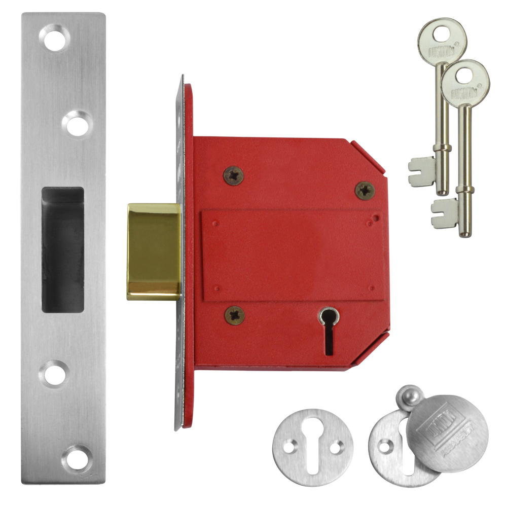 UNION J2100S StrongBOLT BS 5 Lever Deadlock 75mm Keyed To Differ Pro - Satin Chrome