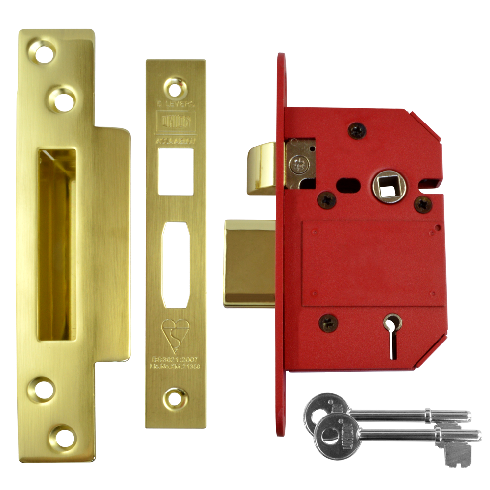 UNION J2200 StrongBOLT BS 5 Lever Sashlock 64mm PB Keyed To Differ Pro - Polished Lacquered Brass