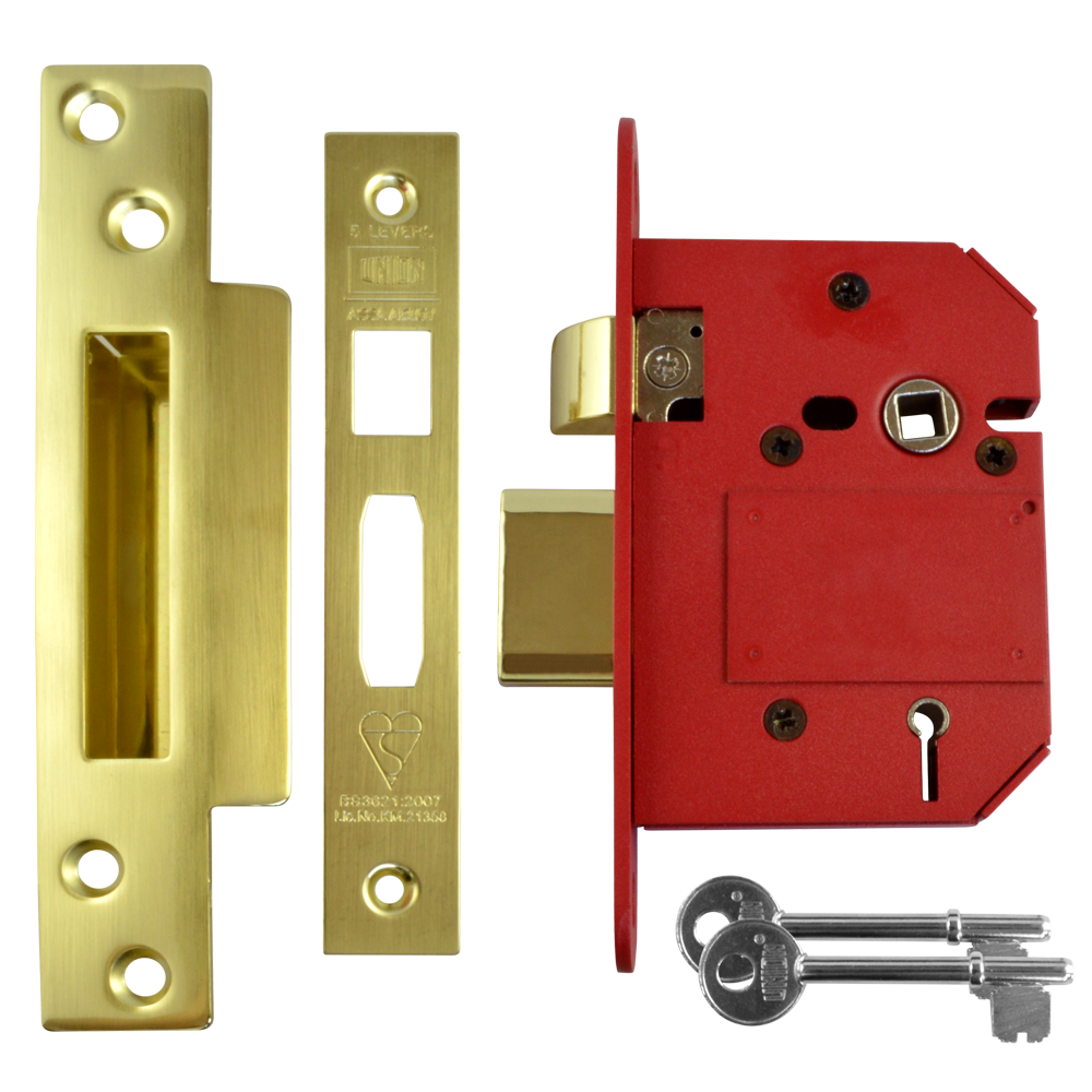 UNION J2200 StrongBOLT BS 5 Lever Sashlock 75mm PB Keyed To Differ Pro - Polished Lacquered Brass