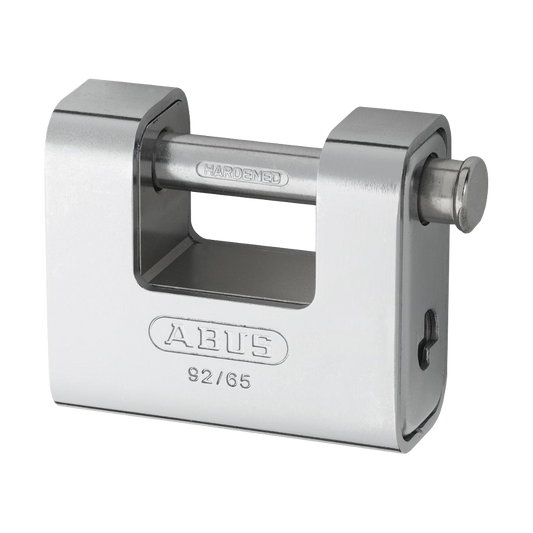 ABUS 92 Series Steel Clad Brass Sliding Shackle Shutter Padlock 67mm Keyed To Differ 92/65 - Hardened Steel