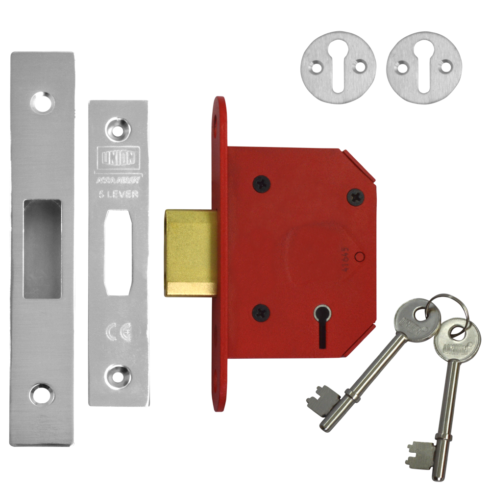 UNION J2105 StrongBOLT 5 Lever Deadlock 64mm Keyed To Differ - Stainless Steel