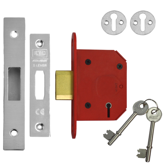 UNION J2105 StrongBOLT 5 Lever Deadlock 64mm Keyed To Differ - Stainless Steel