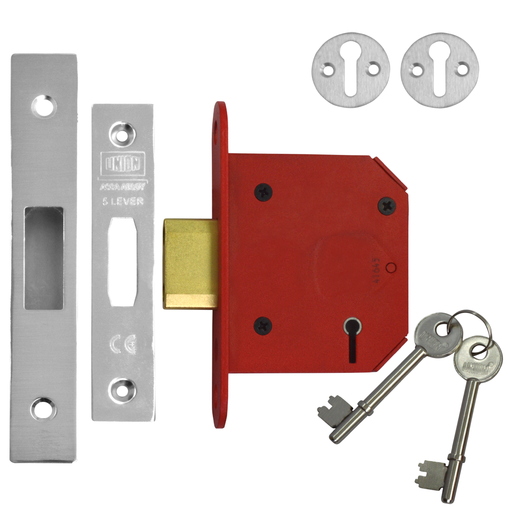 UNION J2105 StrongBOLT 5 Lever Deadlock 75mm Keyed To Differ - Stainless Steel