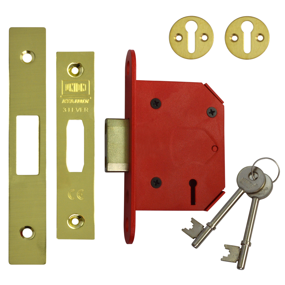 UNION J2103 StrongBOLT 3 Lever Deadlock 64mm Keyed To Differ - Polished Brass