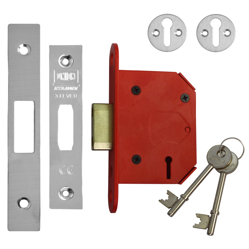 UNION J2103 StrongBOLT 3 Lever Deadlock 64mm Keyed To Differ - Stainless Steel