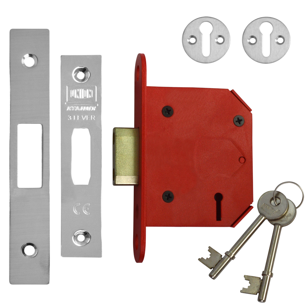 UNION J2103 StrongBOLT 3 Lever Deadlock 75mm Keyed To Differ - Stainless Steel