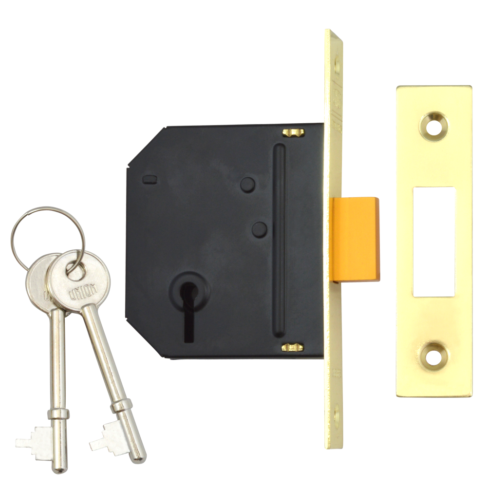 UNION J-ES-DL Essential 3 Lever Deadlock 64mm Keyed To Differ Pro - Polished Brass