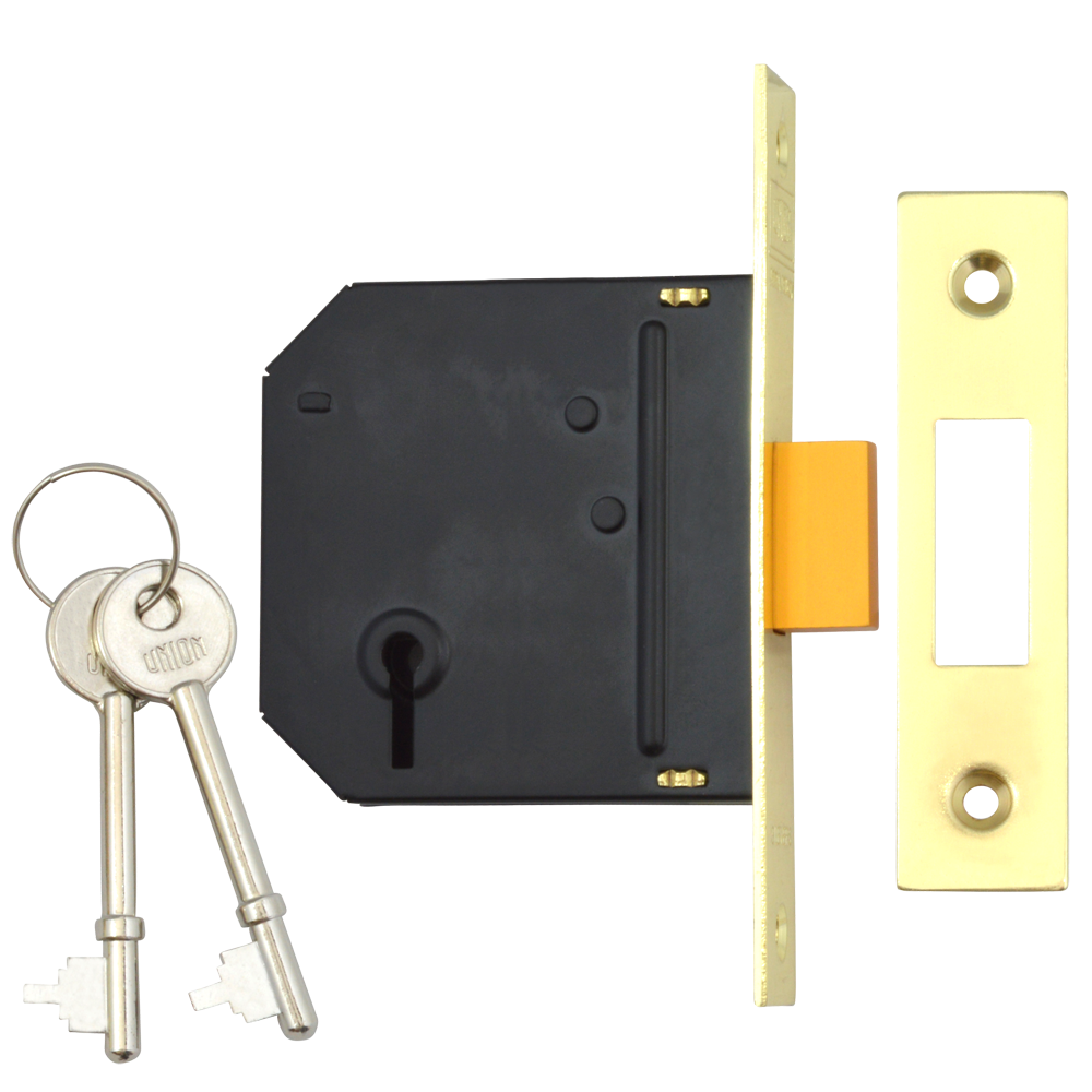 UNION J-ES-DL Essential 3 Lever Deadlock 75mm Keyed To Differ Pro - Polished Brass