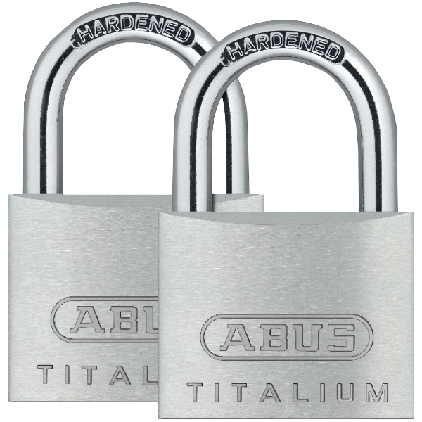 ABUS Titalium 64TI Series Open Shackle Padlock 20mm Keyed Alike Twin Pack 64TI/20C Pro - Silver