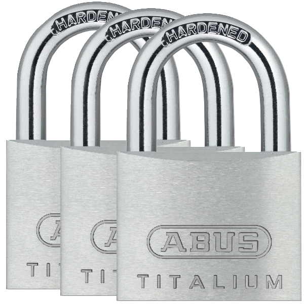 ABUS Titalium 64TI Series Open Shackle Padlock 40mm Keyed Alike Triple Pack 64TI/40 Pro - Silver