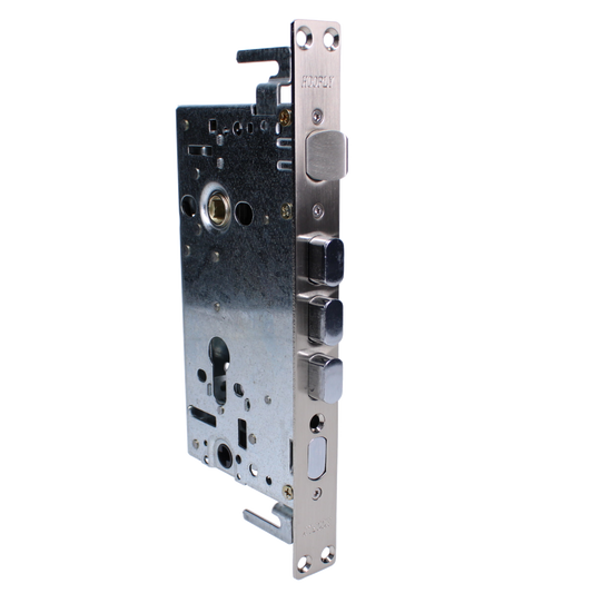 HOOPLY Key Operated Latch & 4 Deadbolt - Gearbox For Container Door Multi Lock 60/68 - Polished Chrome