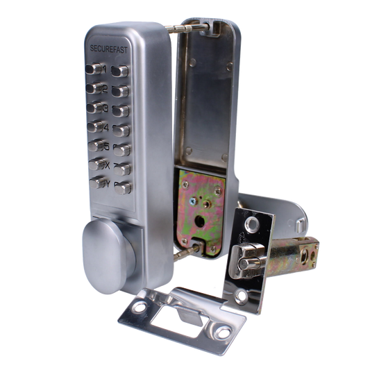 SECUREFAST SBL320 Easy Change Digital Lock with Tubular Latch & Holdback SBL320 60mm BS - Satin Chrome