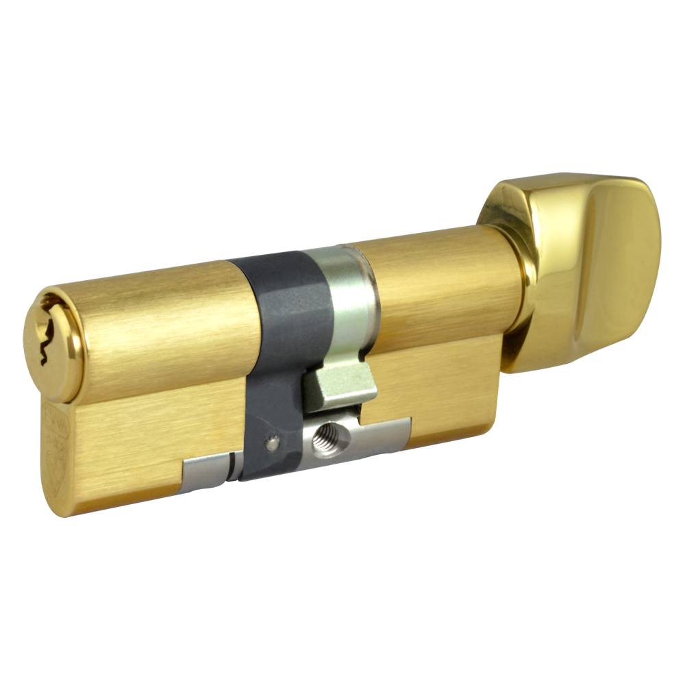 EVVA EPS 3* Anti-Snap Euro Key & Turn Cylinder KD 21B 72mm 41Ext-T31 36-10-T26 - Polished Brass