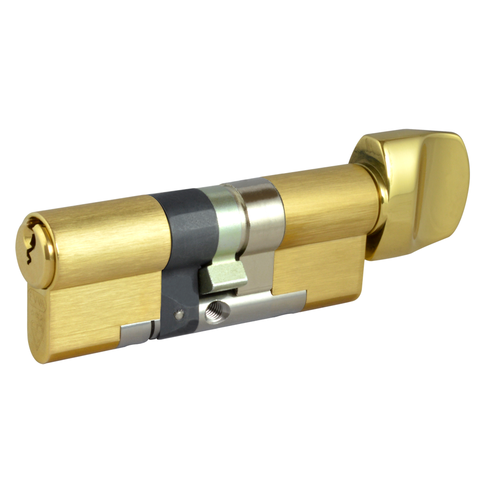 EVVA EPS 3* Anti-Snap Euro Key & Turn Cylinder KD 21B 82mm 41Ext-T41 36-10-T36 - Polished Brass