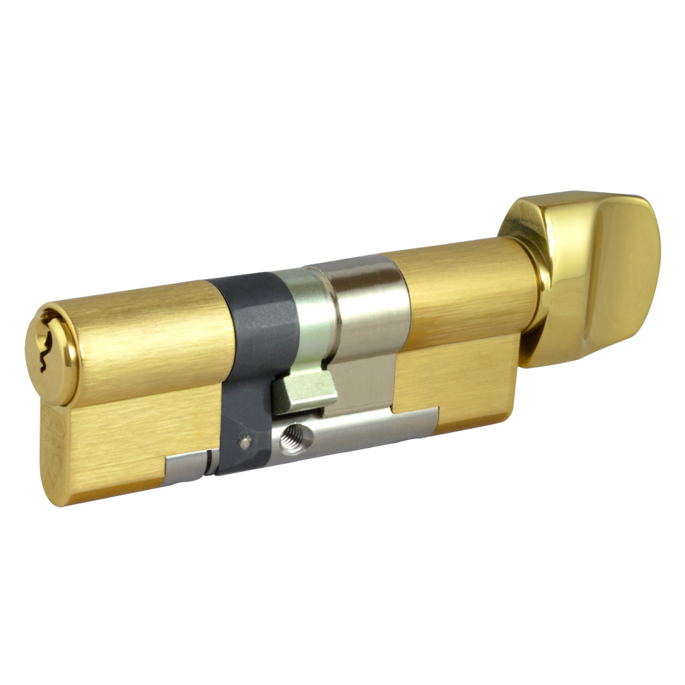 EVVA EPS 3* Anti-Snap Euro Key & Turn Cylinder KD 21B 87mm 41Ext-T46 36-10-T41 - Polished Brass