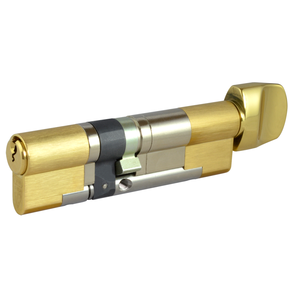 EVVA EPS 3* Anti-Snap Euro Key & Turn Cylinder KD 21B 102mm 46Ext-T56 41-10-T51 - Polished Brass