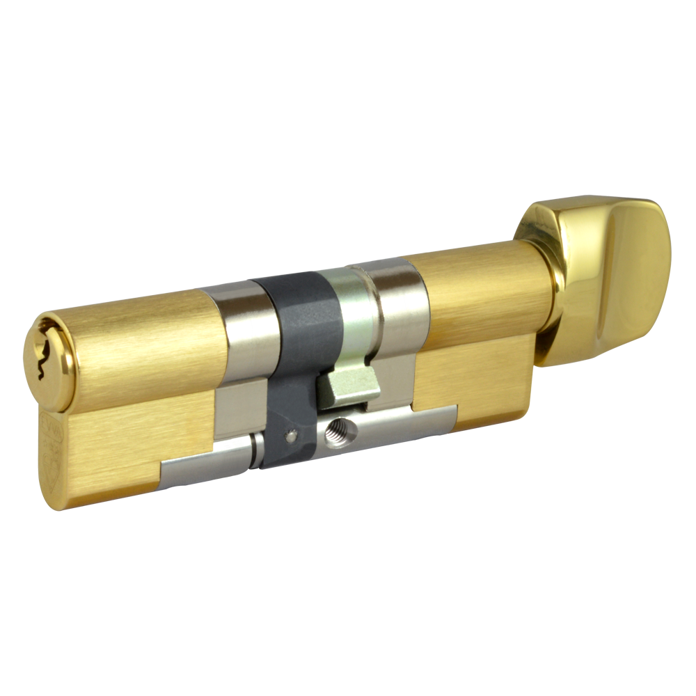 EVVA EPS 3* Anti-Snap Euro Key & Turn Cylinder KD 21B 92mm 51Ext-T41 46-10-T36 - Polished Brass