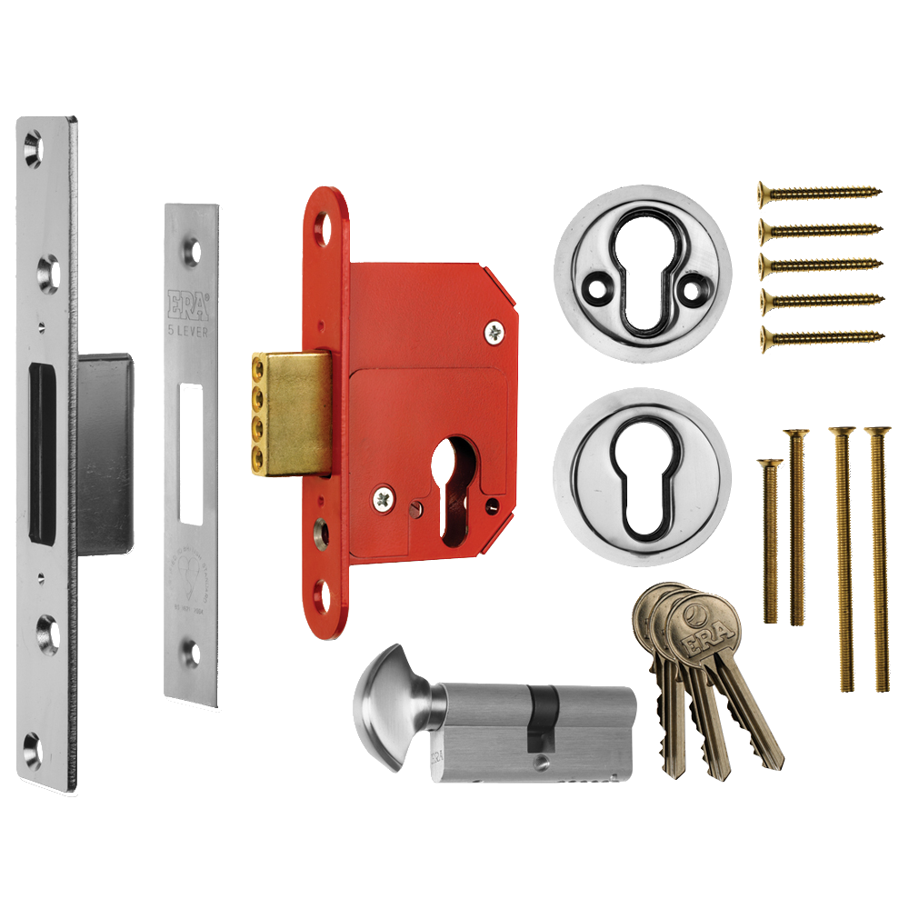 ERA 233 Fortress BS Euro Keyless Egress Key & Turn Deadlock With Cylinder 64mm PC Keyed to Differ - Chrome Plated