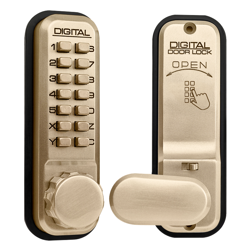LOCKEY 2435 Series Digital Lock With Holdback Polished Brass