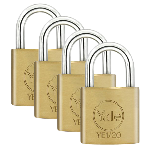 YALE Essential Standard Open Shackle Padlock 20mm Keyed Alike YE1/20/111/4 Pack - Brass