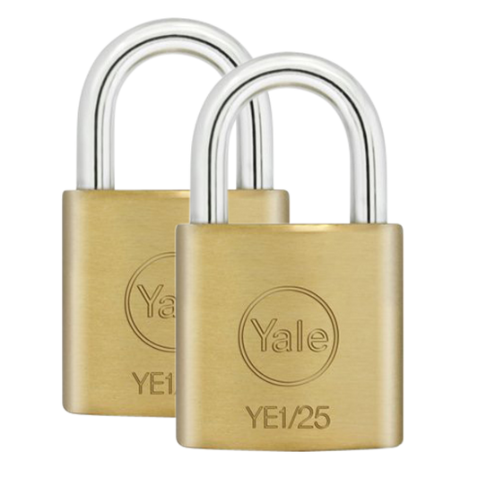 YALE Essential Standard Open Shackle Padlock 25mm Keyed Alike YE1/25/113/2 Pack - Brass