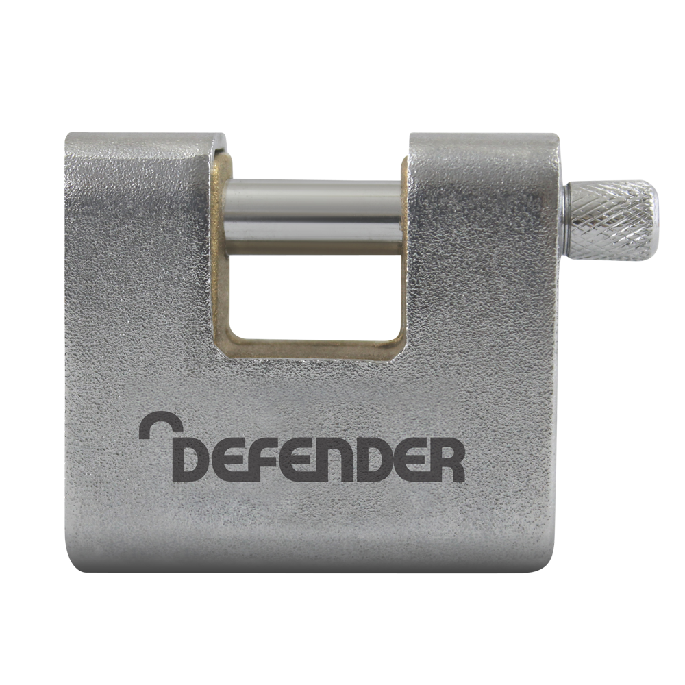 DEFENDER Armoured Warehouse Sliding Shackle Lock 60mm Keyed To Differ - Brushed Silver
