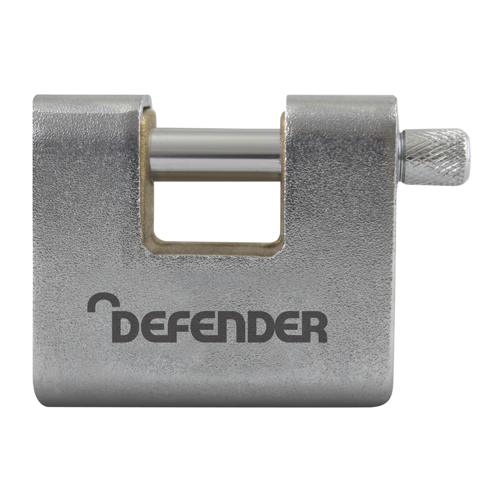DEFENDER Armoured Warehouse Sliding Shackle Lock 80mm Keyed To Differ - Brushed Silver