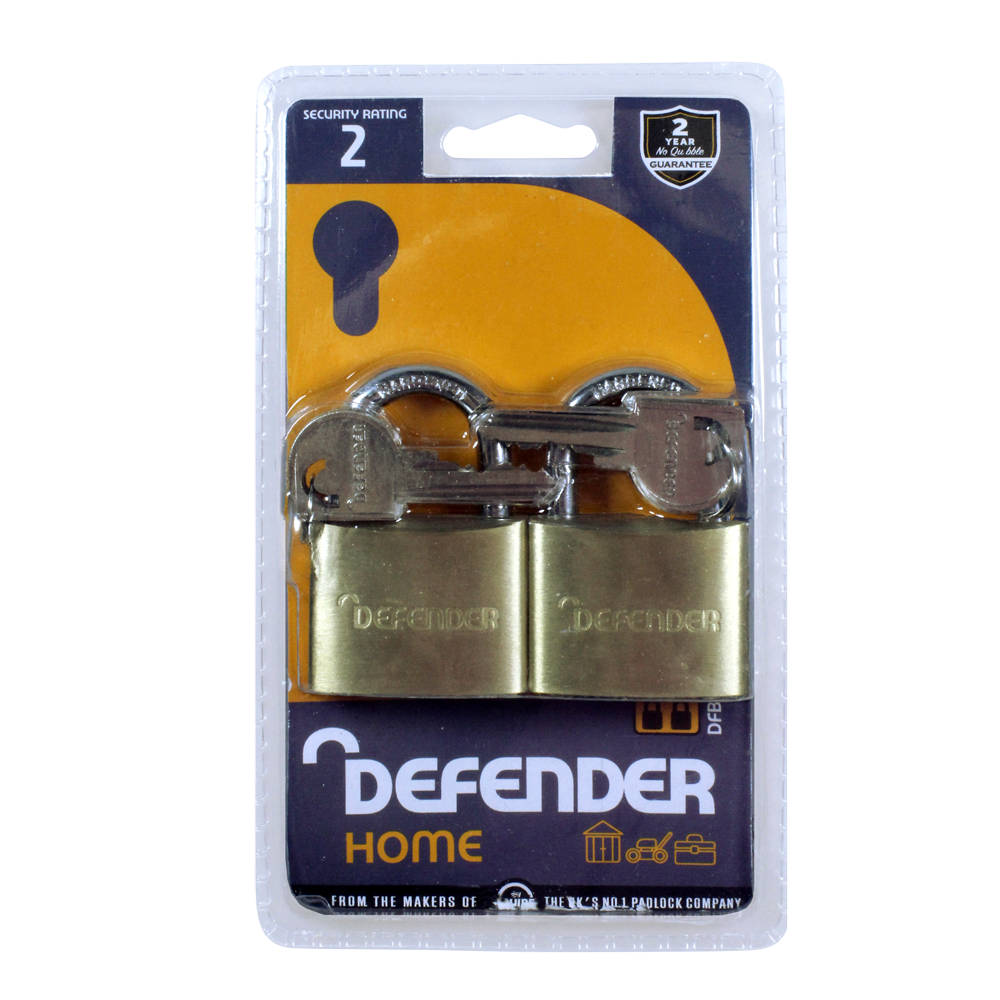 DEFENDER Brass Open Shackle Padlock 20mm Keyed Alike Twin Pack - Steel