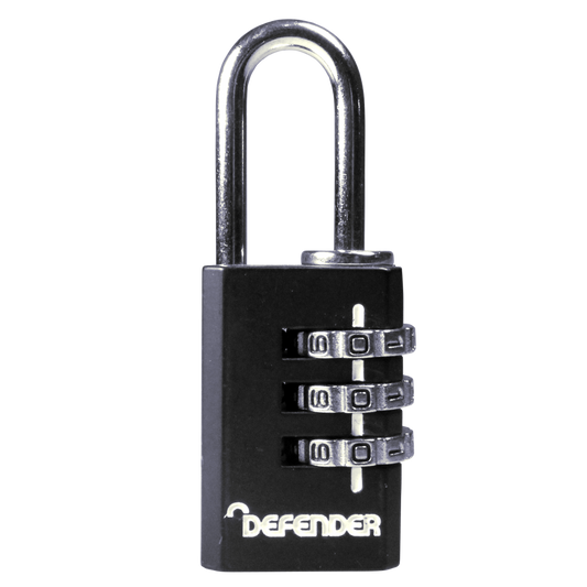 DEFENDER Black Diecast Combination Padlock 20mm - Black