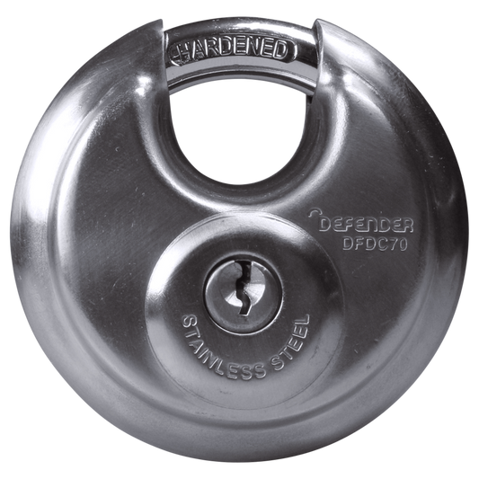 DEFENDER 70mm Discus Padlock 70mm Keyed To Differ - Silver