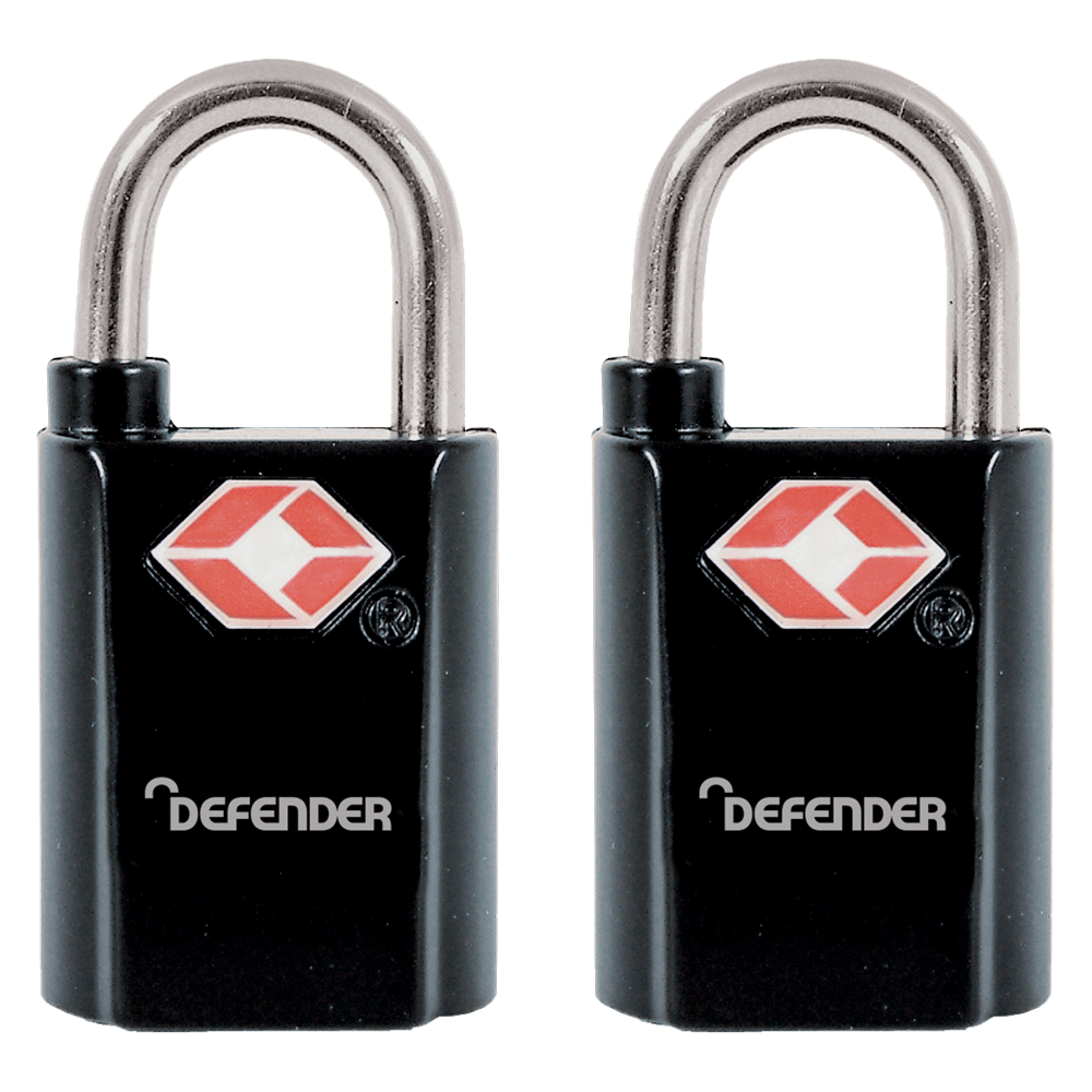 DEFENDER TSA Travel Sentry Padlock - Key Locking 20mm Keyed Alike Twin Pack - Black