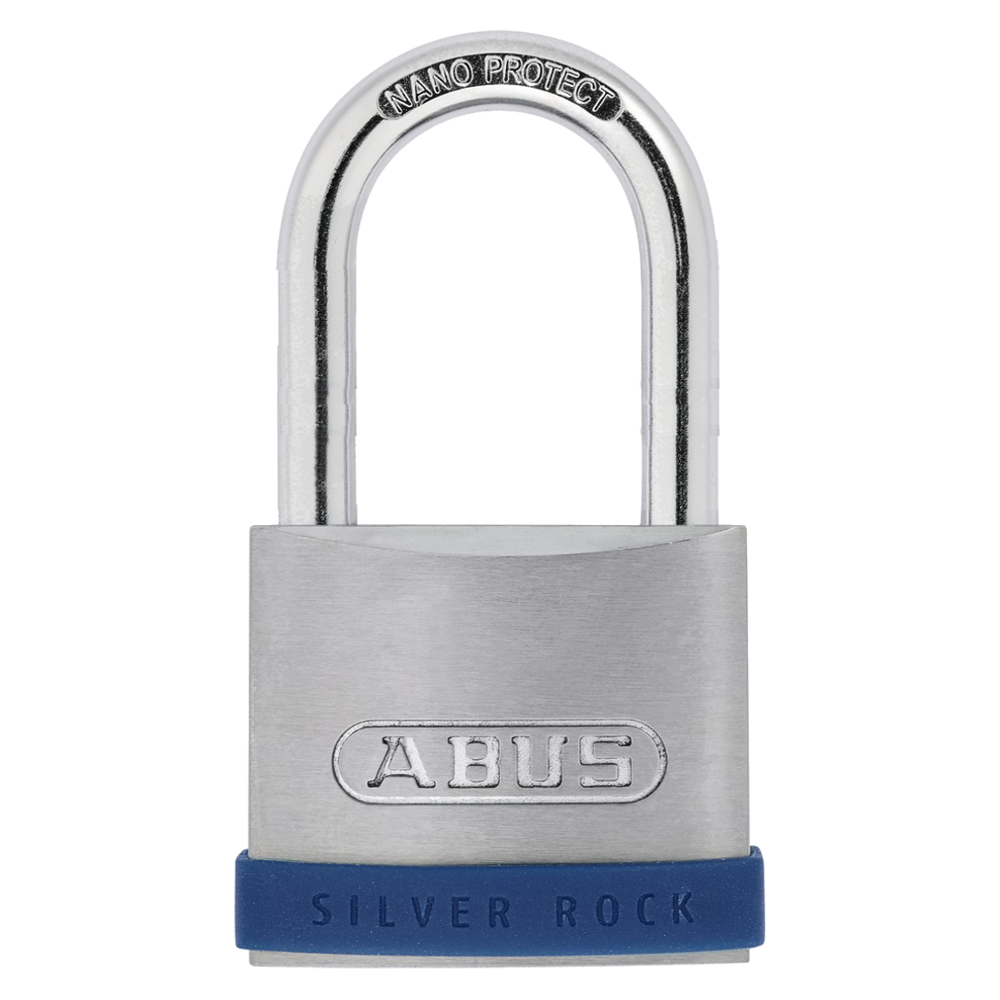 ABUS Silver Rock 5 Long Shackle Padlock 50mm Keyed To Differ Pro 80mm Shackle - Stainless Steel Effect