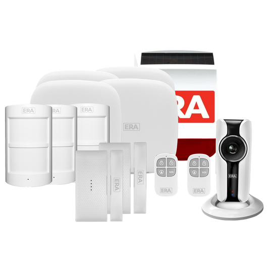 ERA HomeGuard Alarm Kit 4 1 Hub, 3 PIR, 2 Contact, 2 Remote, Siren, IP Cam