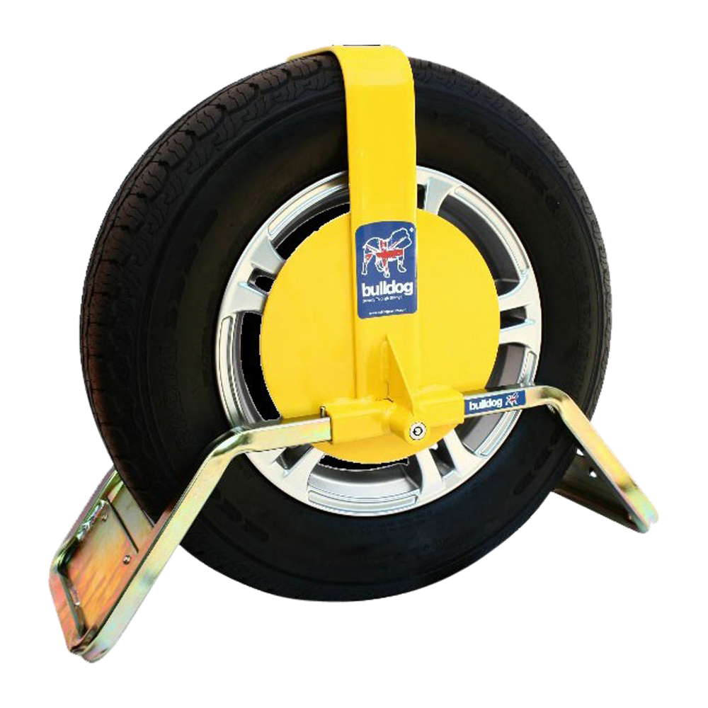 BULLDOG QD Series Wheel Clamp To Suit Caravans & Trailers QD33 Tyres 145 to 155mm Width 330 to 355mm Rim Dia - Yellow