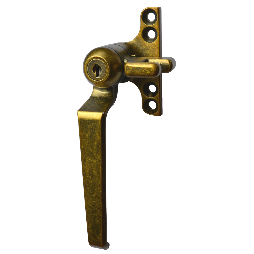 STEEL WINDOW FITTINGS B195 Key Locking Window Handle Left Handed - Antique Brass