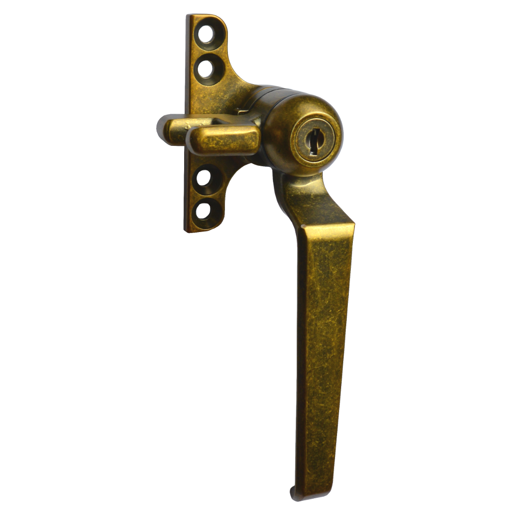 STEEL WINDOW FITTINGS B195 Key Locking Window Handle Right Handed - Antique Brass