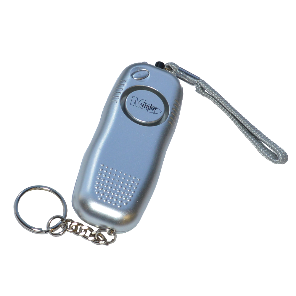 MINDER Mini Pendant Keyring Torch Personal Alarm Silver