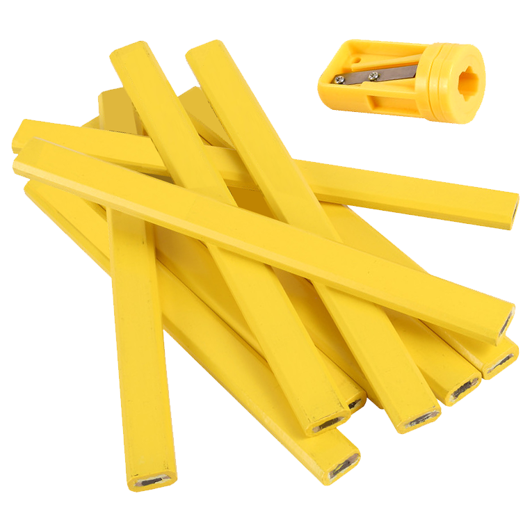 XTRADE Carpenters Pencil Set Pack Of 10 Including Sharpener - Yellow