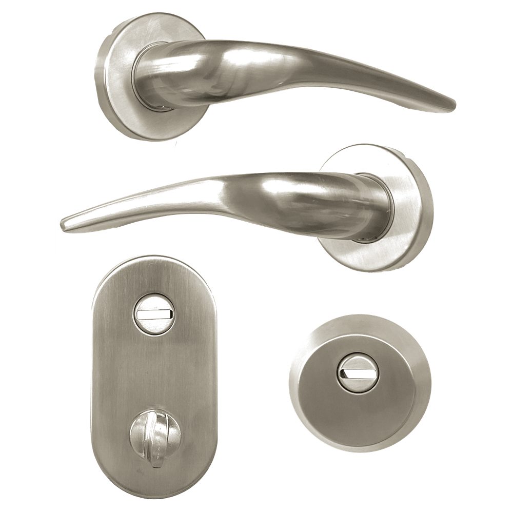 HOOPLY FT09 Lever Handle On Rose & Escutcheon Set with Thumbturn Left Hand - Satin Nickel