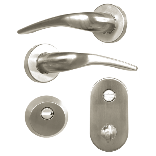 HOOPLY FT09 Lever Handle On Rose & Escutcheon Set with Thumbturn Right Hand - Satin Nickel