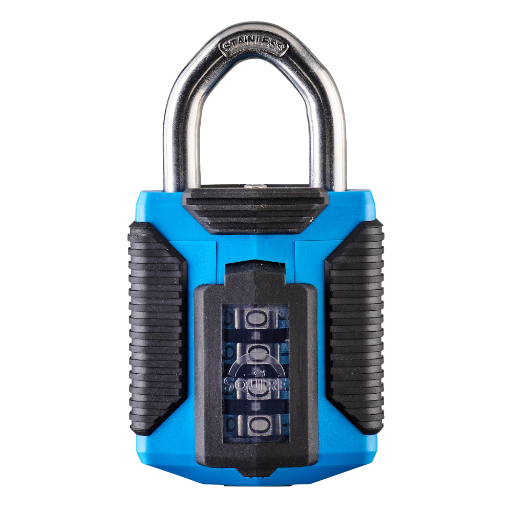 SQUIRE CP50 ATLS - All Terrain Stainless Steel Shackle Combination Padlock Open Shackle - Light Blue