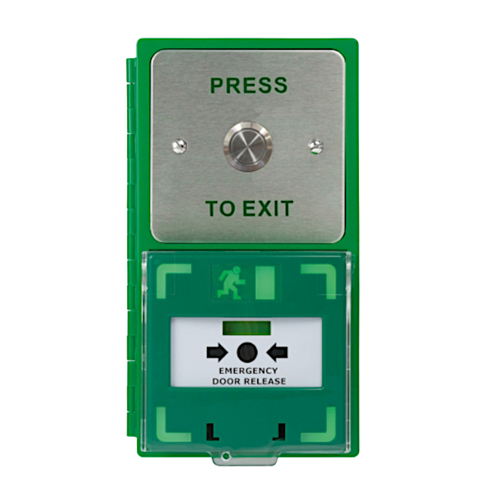 ICS Dual Unit MCP110 Call Point With 19mm Stainless Steel Exit Button Vertical DBB-H-02-110-V - Green