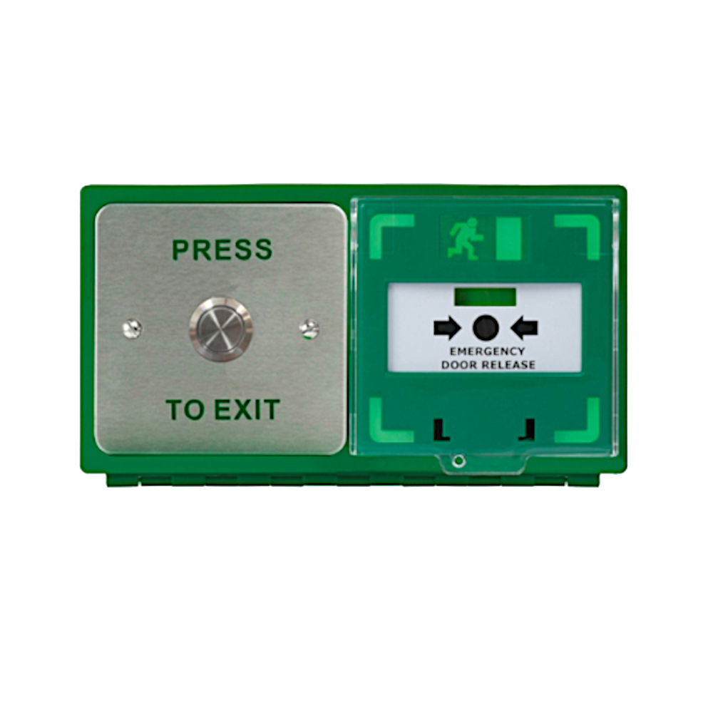 ICS Dual Unit MCP110 Call Point With 19mm Stainless Steel Exit Button Horizontal DBB-H-02-110-H - Green