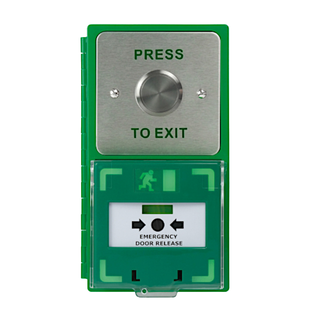 ICS Dual Unit MCP110 Call Point With Large 35mm Exit Button Vertical DBB-H-06-110-V - Green