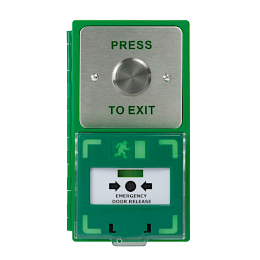 ICS Dual Unit MCP110 Call Point With Large 35mm Exit Button Vertical DBB-H-06-110-V - Green