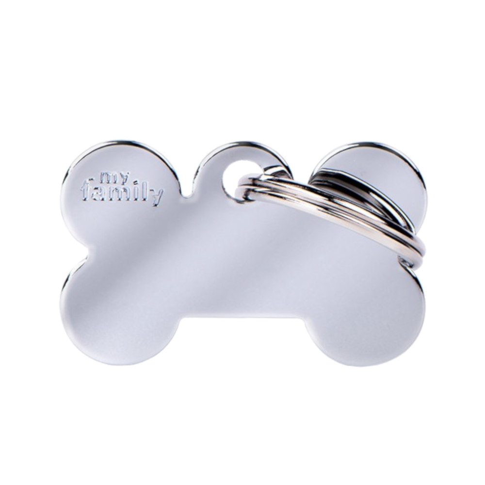 SILCA My Family Bone Shape ID Tag With Split Ring Small - Chrome